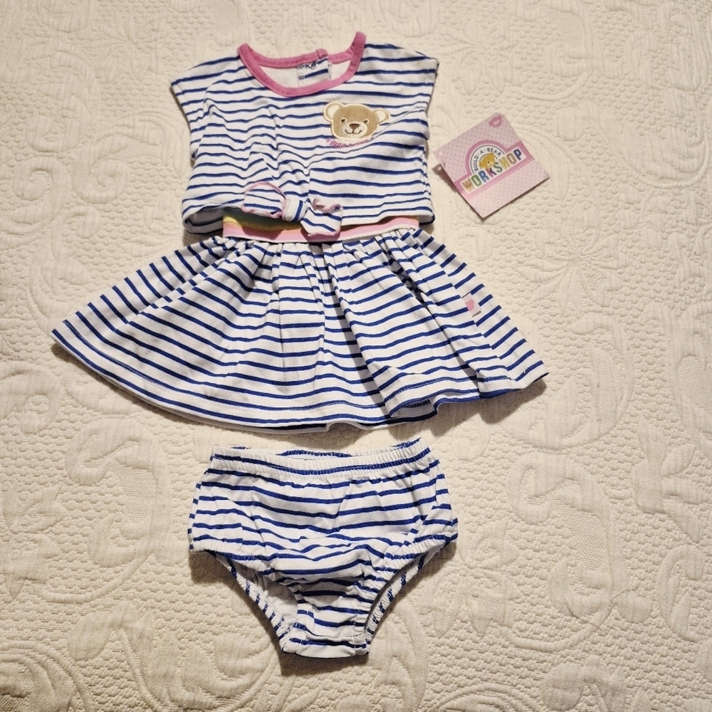 Build A Bear baby girl size 3 months dress & matching diaper cover NWT
